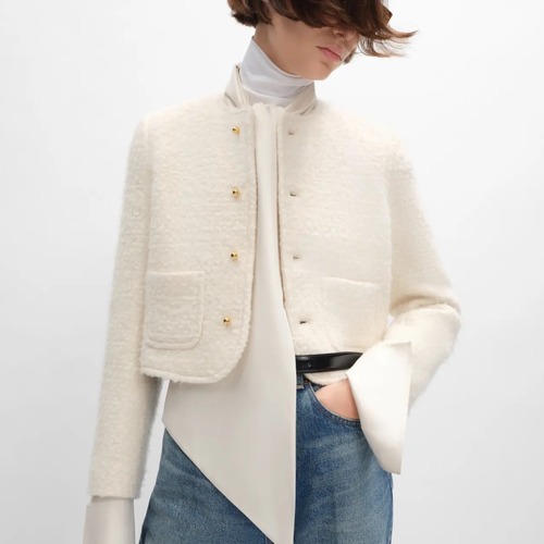 Celine Curly Wool Blend Jacket Wool Cashmere Blend White 셀린느 컬리 울 블렌드 자켓 울 캐시미어 블렌드 화이트