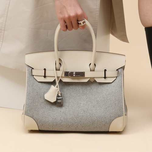 Hermes BKM30 Swift Felt Tote Swift Calfskin and Felt Cream Top Handle Bag 에르메스 BKM30 스위프트 펠트 토트 스위프트 카프스킨과 펠트 크림 탑핸들백 30cm