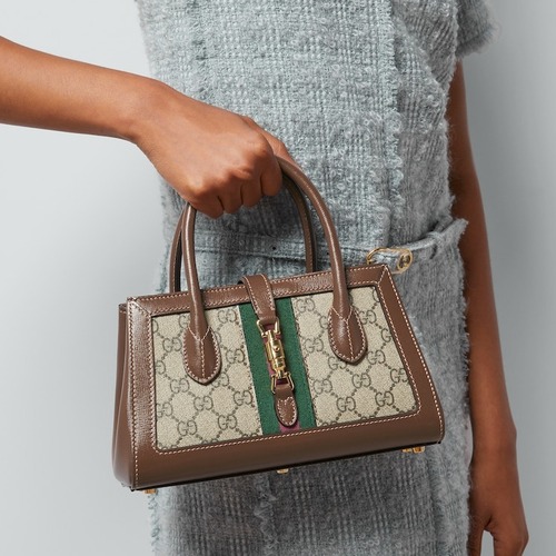 Gucci GG Supreme Web Mini GG Supreme Canvas and Calfskin Brown Top Handle Bag 구찌 GG 수프림 웹 미니 GG 수프림 캔버스와 카프스킨 브라운 탑핸들백 24cm