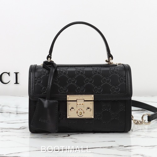 Gucci GG Embossed Lock Top Handle GG Embossed Calfskin Black Shoulder Bag 구찌 GG 엠보스 락 토트 GG 엠보스 카프스킨 블랙 숄더백 20cm