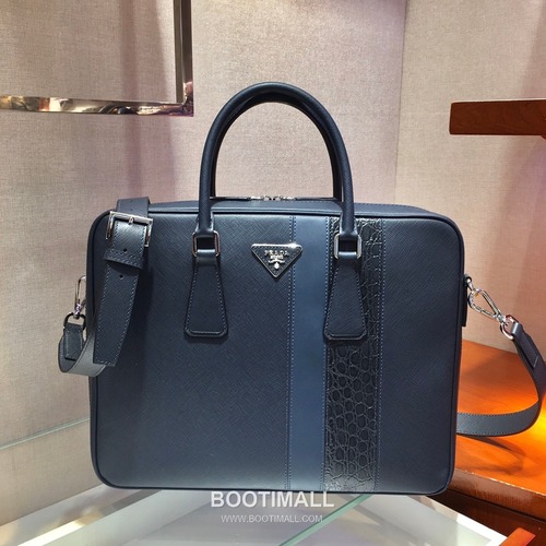 Prada Saffiano Croc Trim Briefcase Saffiano Leather with Crocodile Trim 프라다 2VE011 사피아노 크록 트림 브리프케이스 사피아노 레더 크로커다일 트림 36cm