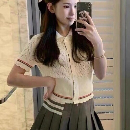 Thom Browne Cable Trim Short Cardigan Grey Knitwear 톰브라운 케이블 트림 반소매 가디건 그레이 니트