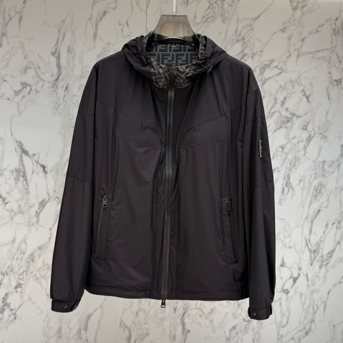 Fendi FF Jacquard Hooded Black Windbreaker 펜디 FF 자카드 후드 블랙 바람막이