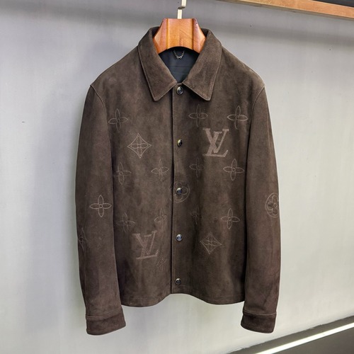 Louis Vuitton Monogram Embroidered Suede Lambskin Outerwear Brown Jacket 루이비통 모노그램 자수 스웨이드 양가죽 아우터 브라운 자켓