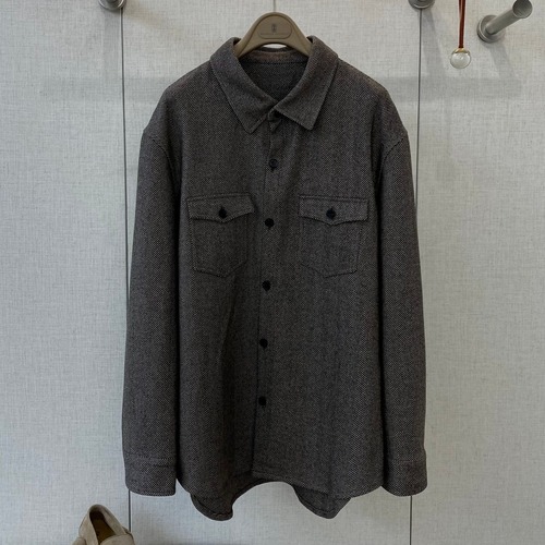 Loro Piana Herringbone Buttoned Coat Wool Blend Grey 로로피아나 헤링본 버튼 코트 울 혼방 그레이