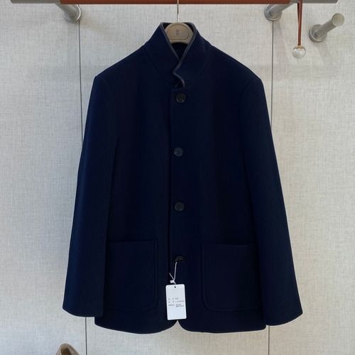 Loro Piana Stand Collar Outerwear Wool Blend Navy Jacket 로로피아나 스탠드 칼라 아우터 울 블렌드 네이비 자켓
