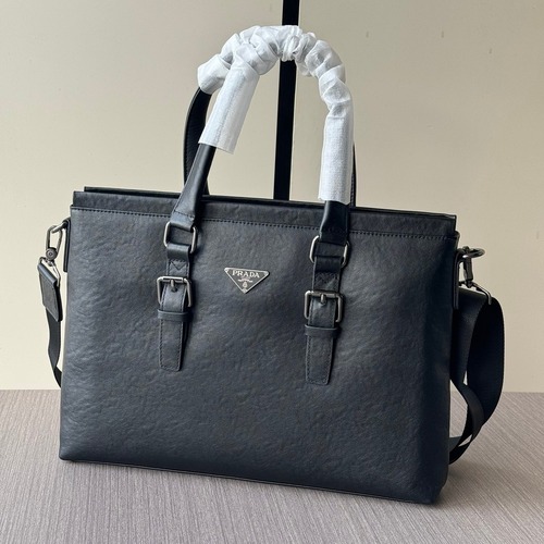 Prada 9942-1A Calfskin Briefcase Vegetable-Tanned Black 프라다 9942-1A 카프스킨 브리프케이스 베지터블 탠드 블랙 39cm