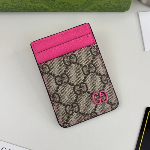 Gucci GG Supreme Bicolor Coated Canvas Pink Card Holder 구찌 GG 수프림 바이컬러 817197 코티드 캔버스 핑크 카드홀더 9.5cm