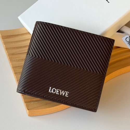 Loewe Puzzle Geometric Ripple-Embossed Cowhide Black Bifold Wallet 로에베 퍼즐 지오메트릭 L1146 물결 엠보 소가죽 블랙 반지갑 11cm