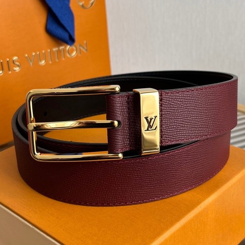 Louis Vuitton LV Initiales Rectangular Buckle Grained Leather Black Belt 루이비통 LV 이니셜 직사각 버클 그레인 레더 벨트 3.5cm