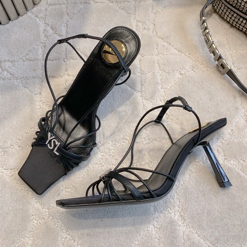 Saint Laurent Crystal Buckle High-Heel Lambskin Black Sandals 생로랑 크리스탈 버클 하이힐 램스킨 블랙 샌들 굽높이약 7cm