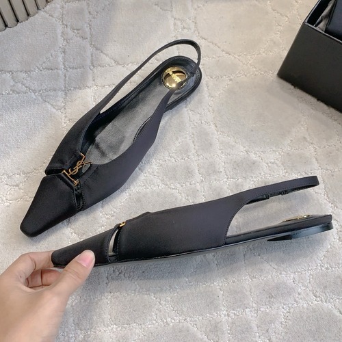 Saint Laurent Logo Slingback Pump Calfskin Black 생로랑 로고 슬링백 펌프스 송아지가죽 블랙