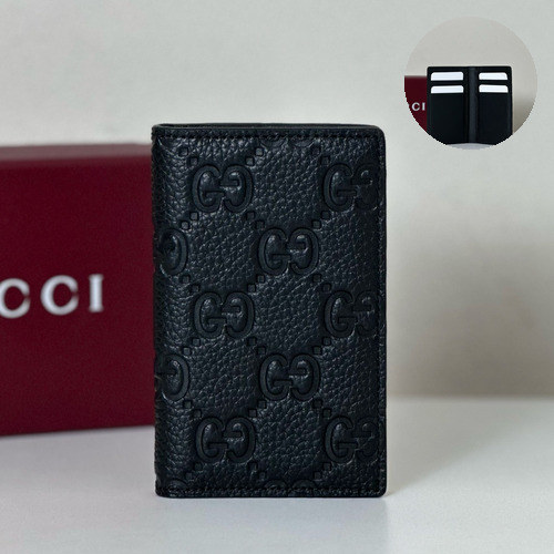 Gucci Grain-Embossed G Card Case Leather Black Holder 구찌 그레인 엠보싱 G 카드 케이스 가죽 블랙 12cm