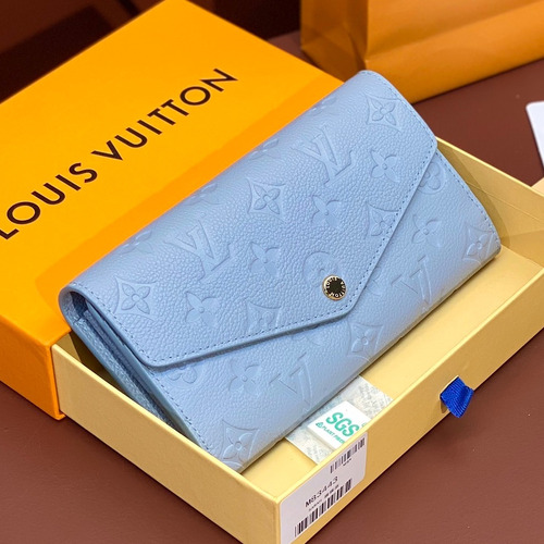 Louis Vuitton Sarah Monogram Empreinte Embossed Cowhide Haze Blue Long Wallet 루이비통 사라 모노그램 앙프렝뜨 M83443 엠보싱 소가죽 안개 블루 장지갑 19cm