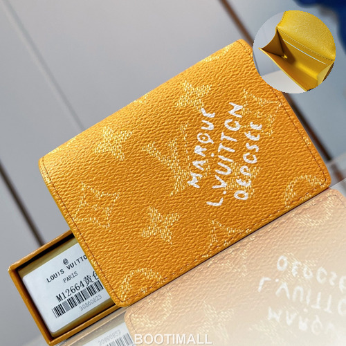 Louis Vuitton Monogram Heritage Marque Accordion Coated Canvas Yellow Card Holder 루이비통 모노그램 헤리티지 마르크 아코디언 코팅 캔버스 옐로우 카드홀더 10.5cm