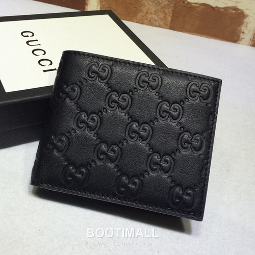 Gucci Black Embossed Leather Bifold Wallet 365466 구찌 블랙 엠보싱 레더 남성 반지갑 10.5cm