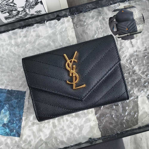 Saint Laurent Cassandre Grain de Poudre Leather Bifold Wallet 414404 생로랑 카산드르 그레인 드 푸드르 송아지가죽 반지갑 13cm