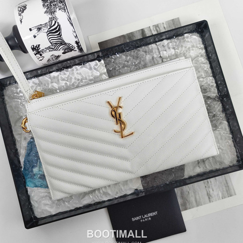 Saint Laurent Cassandre Grain de Poudre Leather Zip Pouch 423297 생로랑 카산드르 그레인 드 푸드르 송아지가죽 지퍼 클러치 23cm