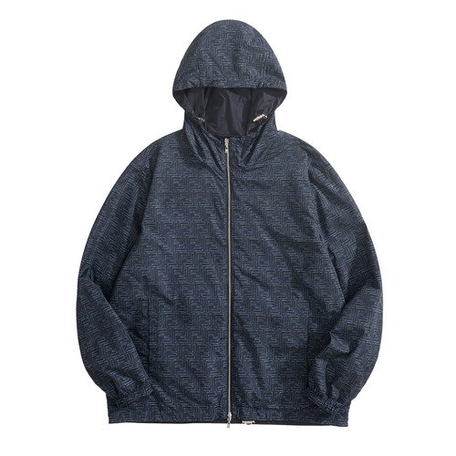 Fendi FF Reversible Hooded Nylon Denim Blue Jacket 펜디 FF 리버서블 후드 나일론 데님 블루 재킷