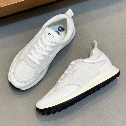 BOSS Leather Knit Runner Sneakers 휴고보스 레더 니트 러너 남성 스니커즈 화이트 블랙