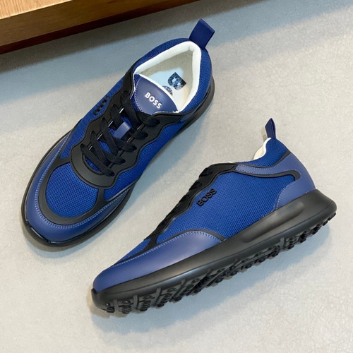 BOSS Leather Knit Runner Sneakers 휴고보스 레더 니트 러너 남성 스니커즈 화이트 블랙