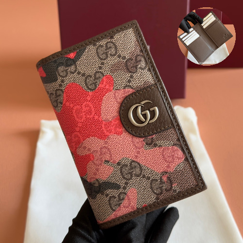 Gucci GG Marble Camouflage Long Card Holder Coated Canvas Leather Trim 834691 구찌 GG 마블 카모플라주 장지갑 카드홀더 코팅 캔버스 가죽 트리밍 12cm