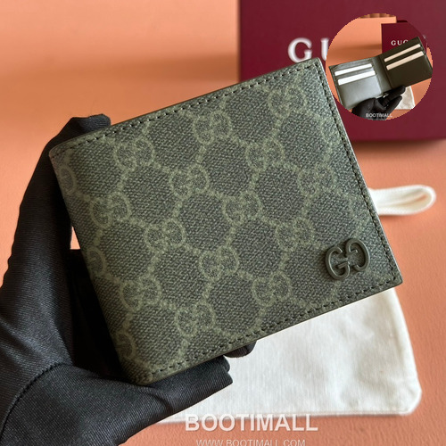 Gucci GG Supreme Bi-Fold Wallet Canvas Leather Trim 구찌 GG 수프림 반지갑 캔버스 가죽 트리밍 11cm