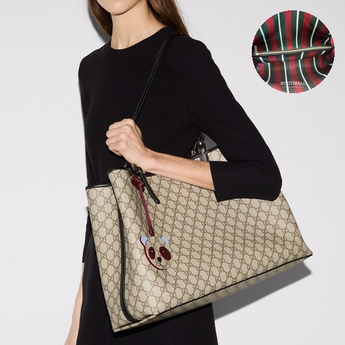 Gucci GG Emblem Large Tote Bag GG Supreme Canvas Leather Trim 815212 구찌 GG 엠블럼 라지 토트백 GG 수프림 캔버스 가죽 트리밍 45.5cm
