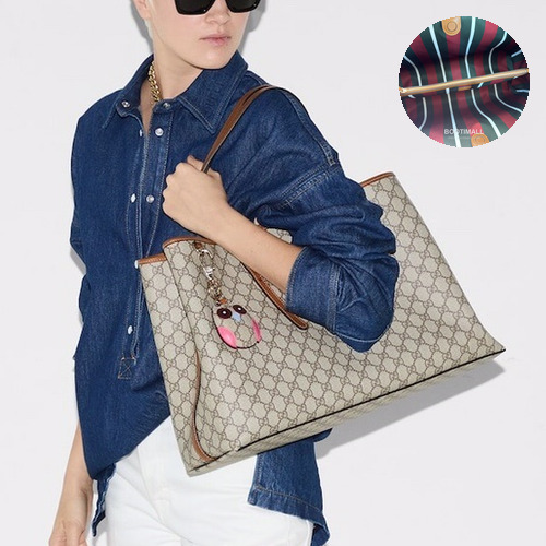 Gucci GG Emblem Large Tote Bag GG Supreme Canvas Leather Trim 815212 구찌 GG 엠블럼 라지 토트백 GG 수프림 캔버스 가죽 트리밍 45.5cm