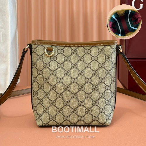 Gucci GG Emblem Mini Bucket Bag GG Supreme Canvas Leather Trim 847090 구찌 GG 엠블럼 미니 버킷백 GG 수프림 캔버스 가죽 트리밍 18cm