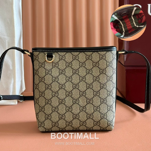 Gucci GG Emblem Mini Bucket Bag GG Supreme Canvas Leather Trim 847090 구찌 GG 엠블럼 미니 버킷백 GG 수프림 캔버스 가죽 트리밍 18cm