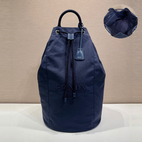 Prada Linen Blend Drawstring Travel Bag 2VY011 프라다 린넨 혼방 가죽 트리밍 드로스트링 트래블백 55cm