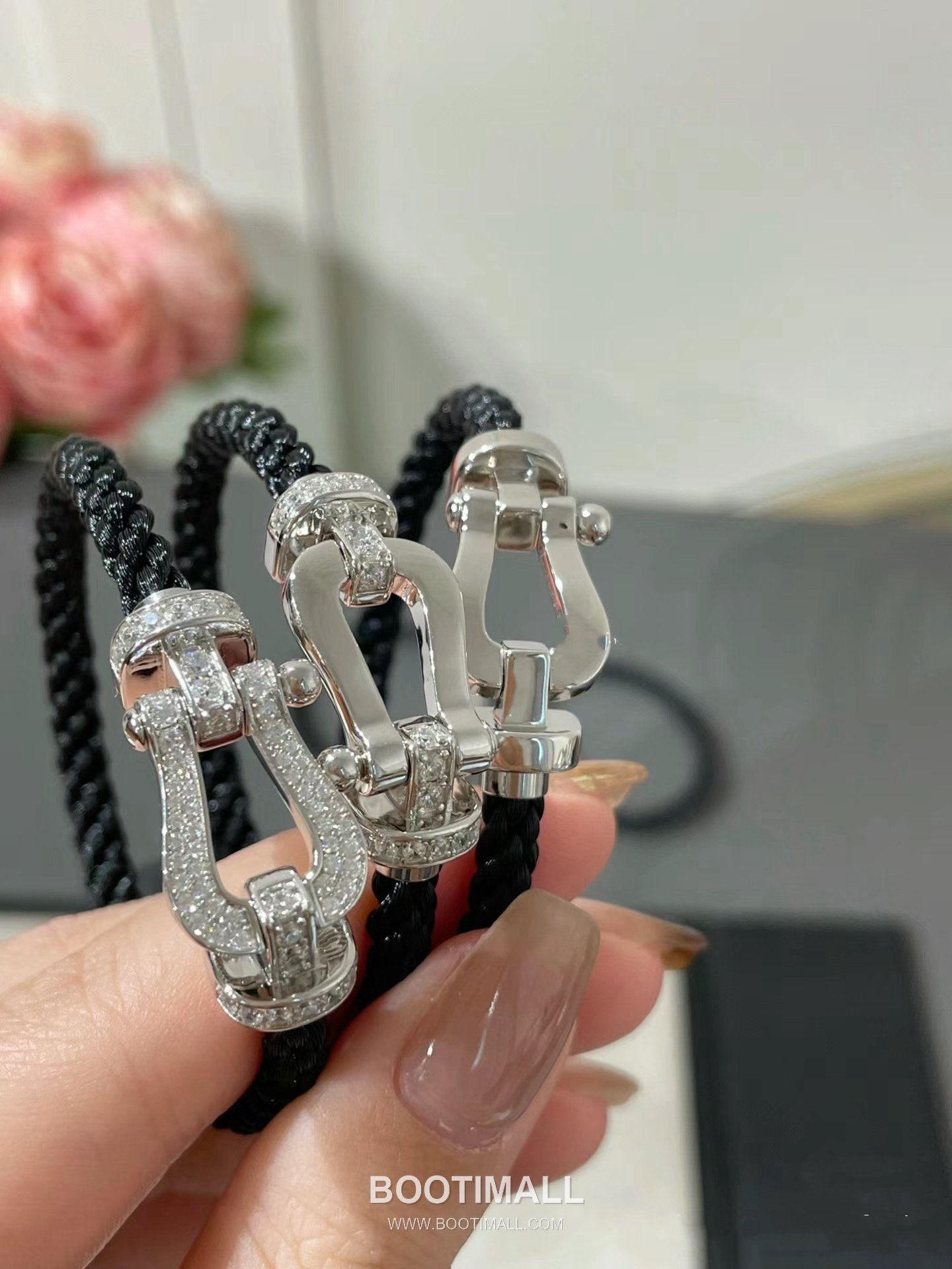 Fred Saddle Sterling Silver 925 Bracelet with Black Nylon Cord and Crystal Horseshoe 프레드 새들 스털링 실버 925 브레이슬릿 블랙 나일론 코드 크리스탈 말굽 모티프 10