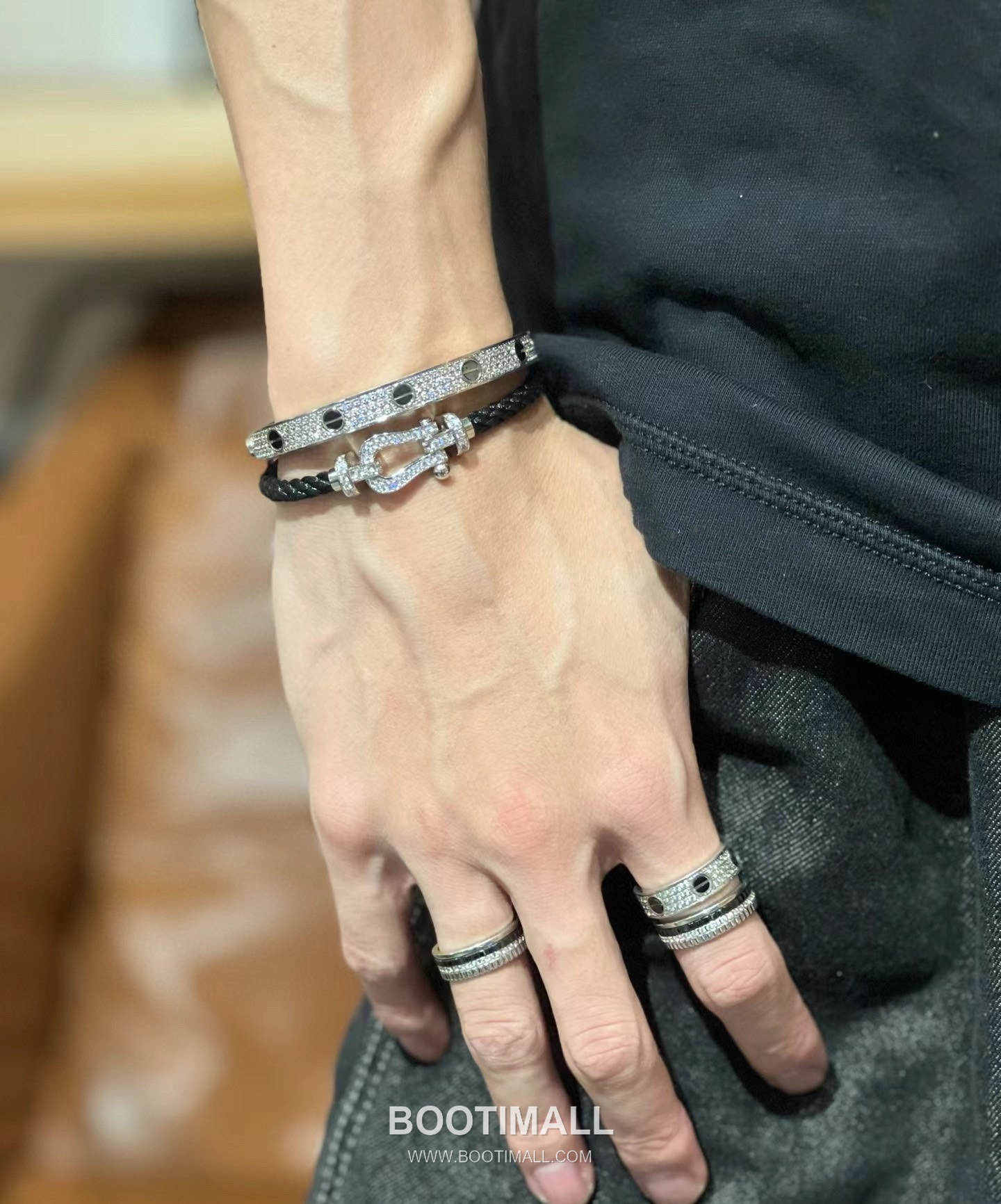 Fred Saddle Sterling Silver 925 Bracelet with Black Nylon Cord and Crystal Horseshoe 프레드 새들 스털링 실버 925 브레이슬릿 블랙 나일론 코드 크리스탈 말굽 모티프 25