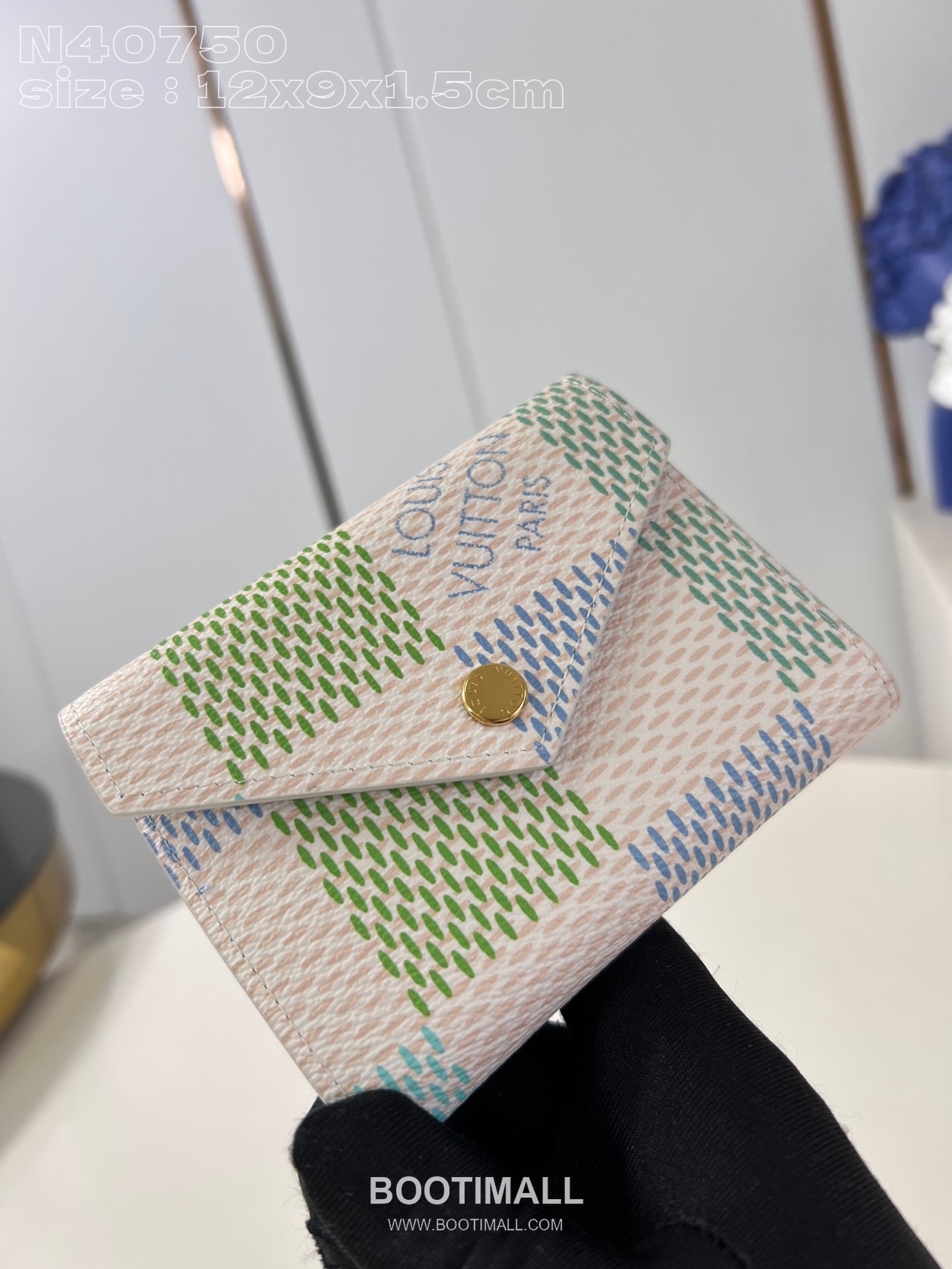 Louis Vuitton Victorine Wallet Damier Canvas Leather Flap Snap Button Card Holder with Coin Pocket 루이비통 빅토린 다미에 캔버스 레더 플랩 스냅 버튼 카드지갑 N40750 12cm 2