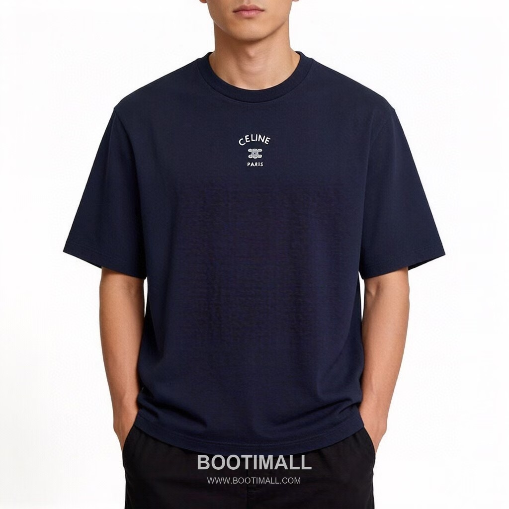 Celine 2026FW Triomphe Embroidered Cotton T-Shirt with Logo Detail 셀린느 2026FW 트리옹프 자수 코튼 반팔 티셔츠 로고 디테일 2