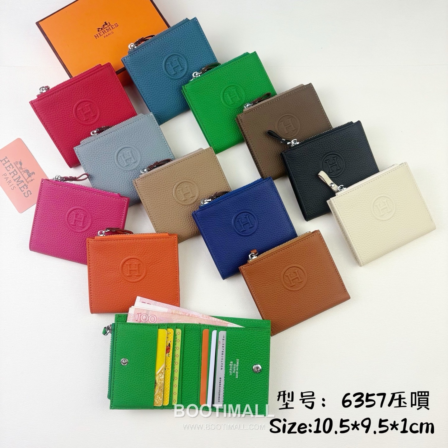 Hermes Barenia Calfskin Leather Compact Wallet with Zip Coin Pocket Detail 에르메스 바레니아 카프스킨 레더 지퍼 코인포켓 반지갑 6357 10.5cm 7
