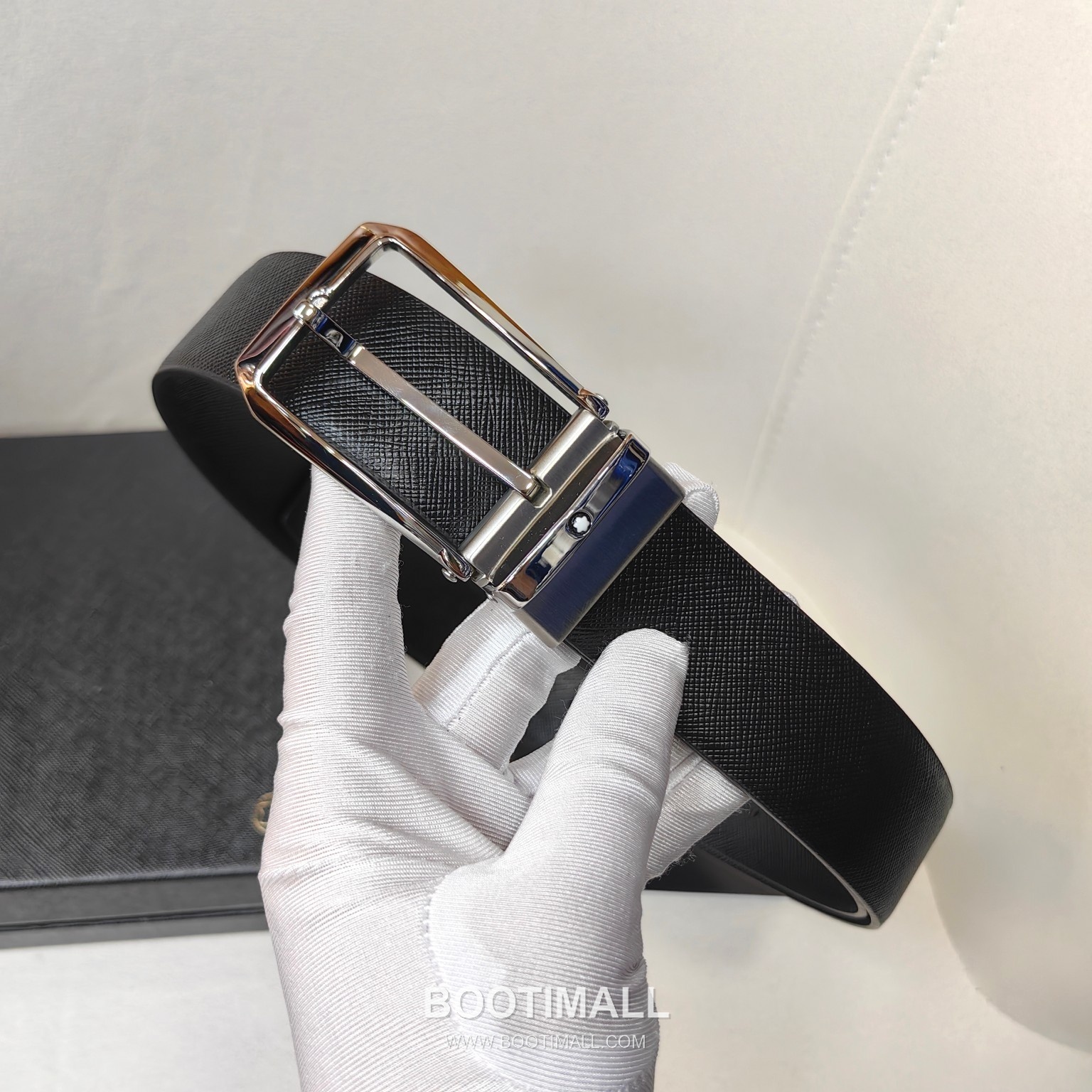 Montblanc Calfskin Leather Belt with Pin Buckle Palladium 몽블랑 카프스킨 레더 벨트 핀 버클 황동 베이스 팔라듐 피니시 3.5cm 4