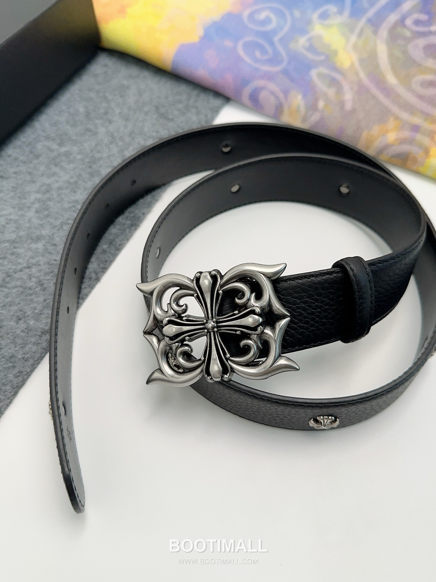 Chrome Hearts Calfskin Leather Belt with Logo Buckle Palladium 크롬하츠 카프스킨 레더 벨트 로고 버클 황동 베이스 팔라듐 피니시 3.8cm 6