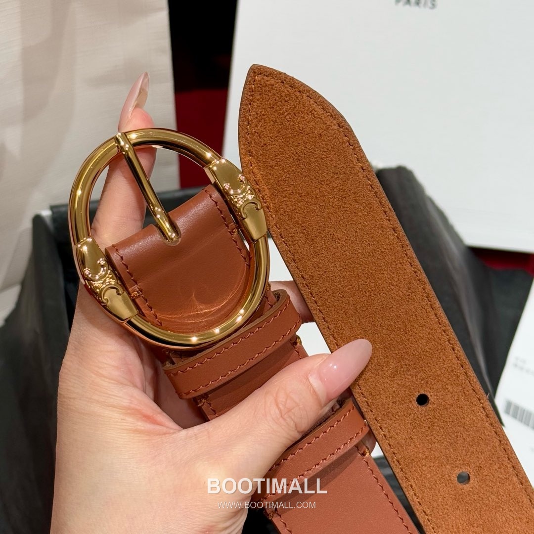 Celine Twin Triomphe Suede Calfskin Leather Belt with Triomphe Buckle Gold-Plated 셀린느 트윈 트리옹프 스웨이드 카프스킨 레더 벨트 트리옹프 버클 황동 베이스 금도금 3.5cm 9