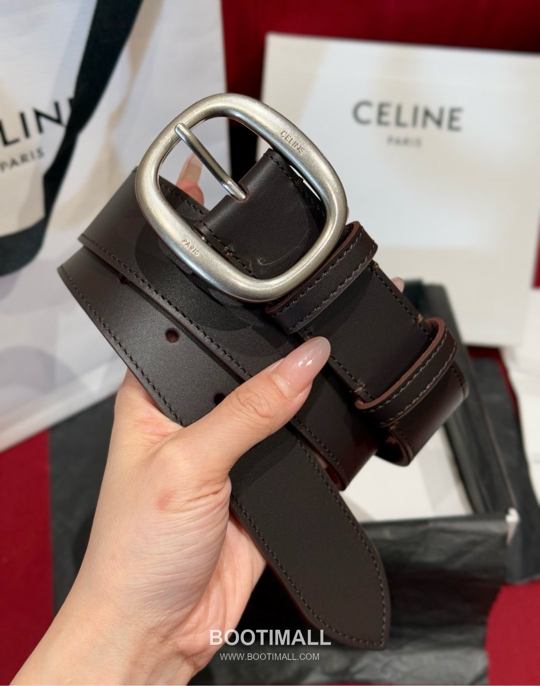 Celine Twin Triomphe Suede Calfskin Leather Belt with Triomphe Buckle Gold-Plated 셀린느 트윈 트리옹프 스웨이드 카프스킨 레더 벨트 트리옹프 버클 황동 베이스 금도금 3.5cm 2