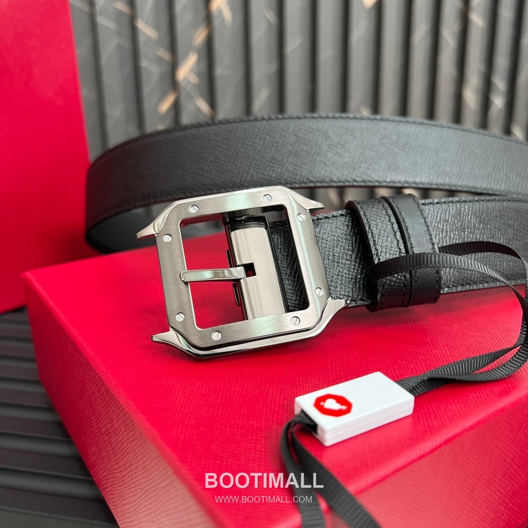 Cartier Calfskin Embossed Leather Reversible Belt with Logo Pin Buckle Palladium 까르띠에 카프스킨 엠보싱 레더 리버서블 벨트 로고 핀 버클 황동 베이스 팔라듐 피니시 3.5cm 5