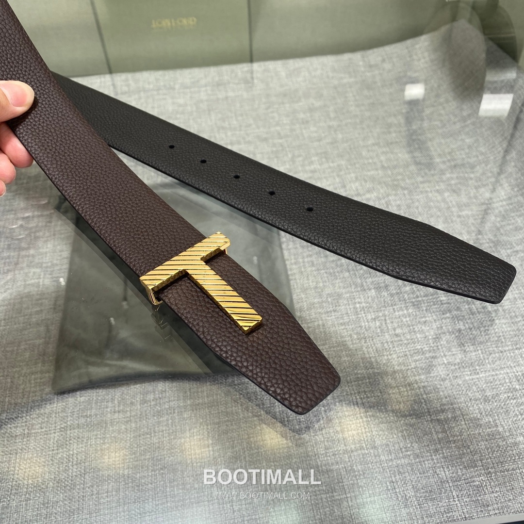 Tom Ford Calfskin Leather Reversible Belt with Logo Buckle Gold-Plated 톰포드 카프스킨 레더 리버서블 벨트 로고 버클 황동 베이스 금도금 3.5cm 4