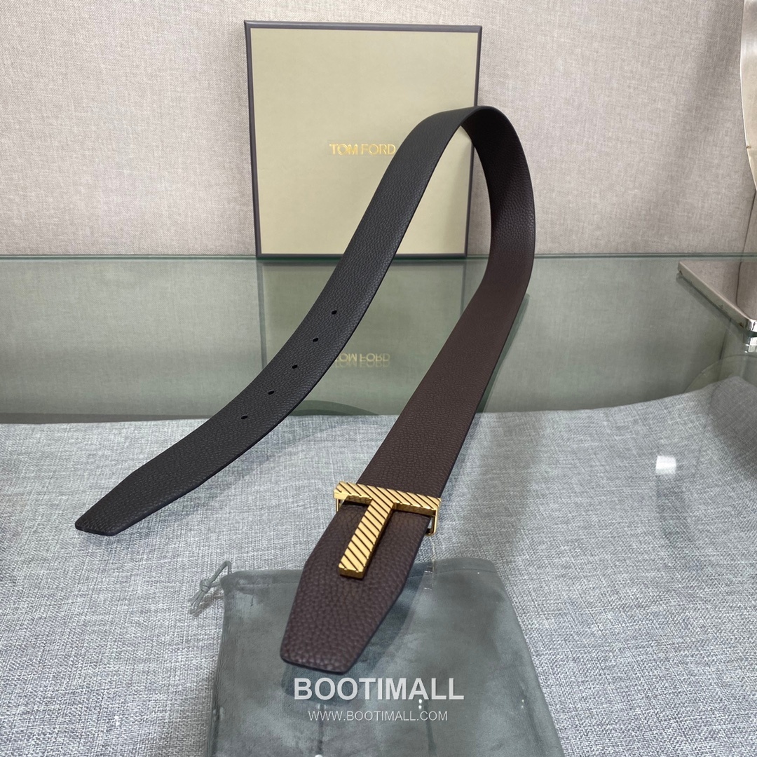Tom Ford Calfskin Leather Reversible Belt with Logo Buckle Gold-Plated 톰포드 카프스킨 레더 리버서블 벨트 로고 버클 황동 베이스 금도금 3.5cm 7