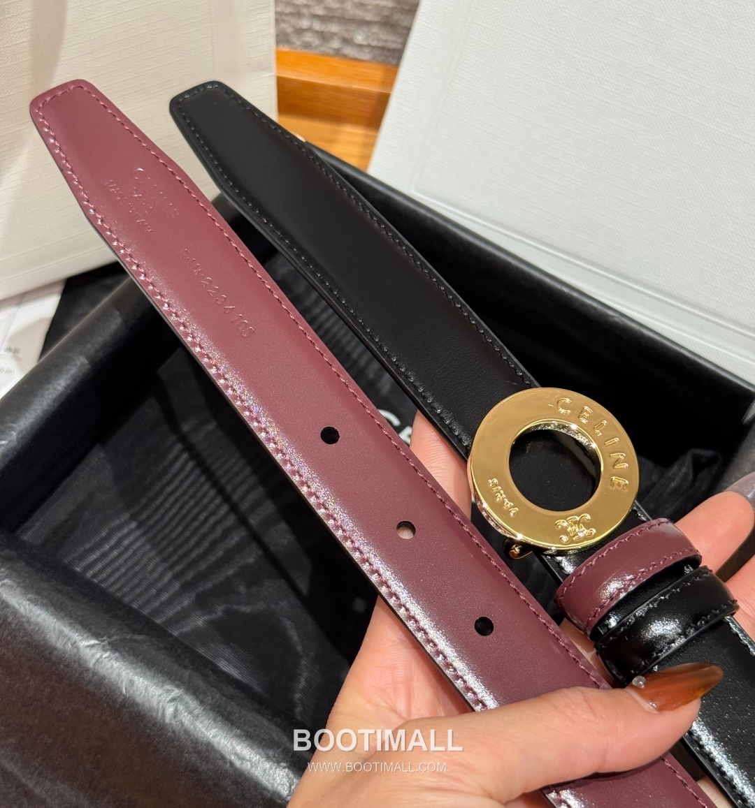 Celine Disc Taurillon Leather Reversible Belt with Disc Buckle Gold-Plated 셀린느 디스크 토릴론 레더 리버서블 벨트 디스크 버클 황동 베이스 금도금 2.5cm 6