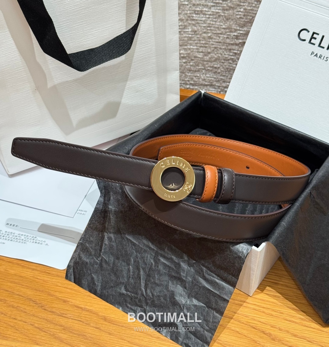 Celine Disc Taurillon Leather Reversible Belt with Disc Buckle Gold-Plated 셀린느 디스크 토릴론 레더 리버서블 벨트 디스크 버클 황동 베이스 금도금 2.5cm 1