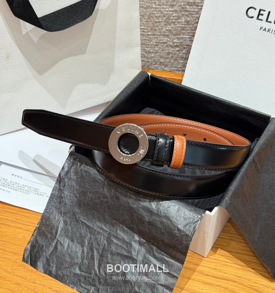 Celine Disc Taurillon Leather Reversible Belt with Disc Buckle Gold-Plated 셀린느 디스크 토릴론 레더 리버서블 벨트 디스크 버클 황동 베이스 금도금 2.5cm 1