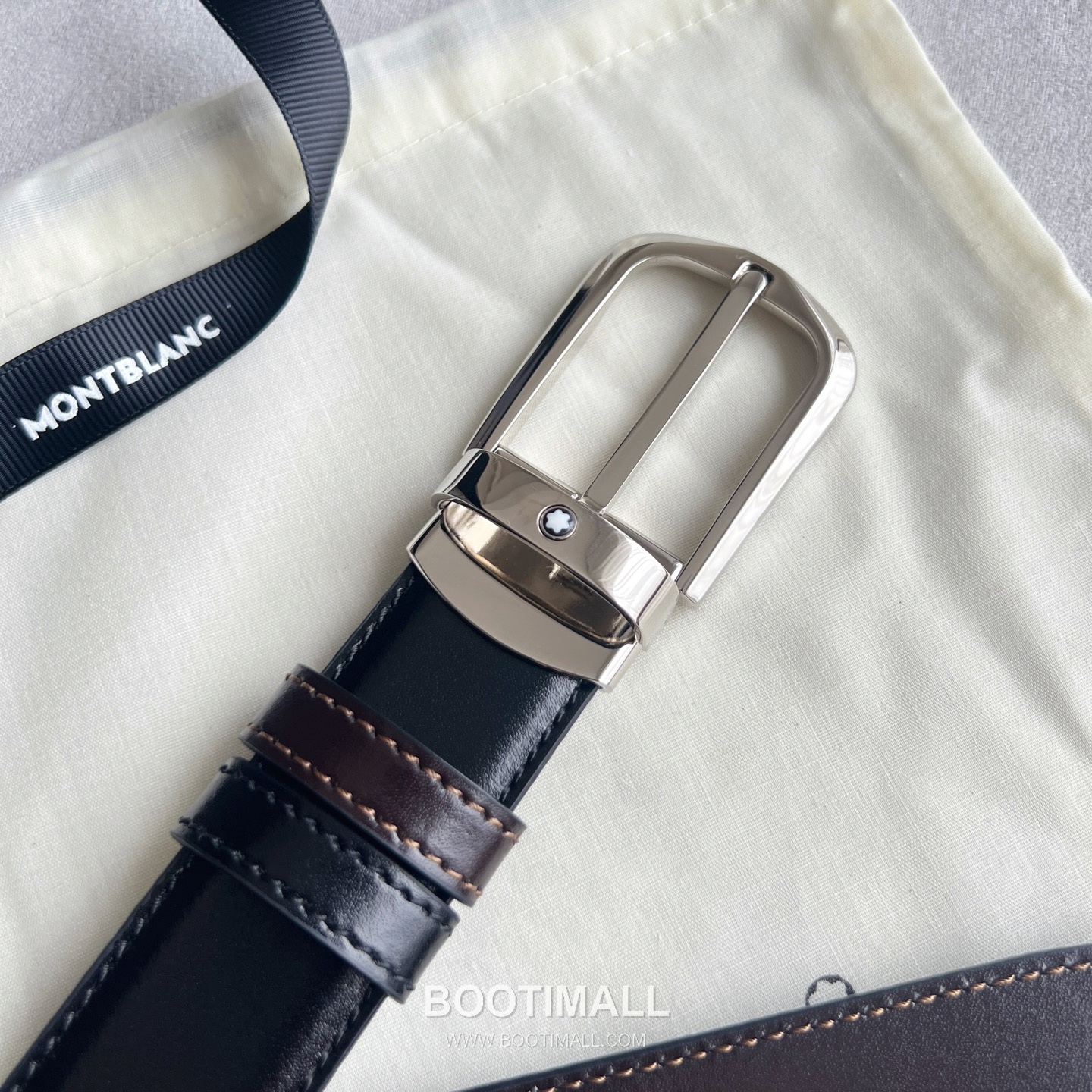 Montblanc Calfskin Grained Smooth Leather Reversible Belt with Star Logo Pin Buckle Palladium 몽블랑 카프스킨 그레인 스무스 레더 리버서블 벨트 스타 로고 핀 버클 황동 베이스 팔라듐 피니시 MB131188 3.5cm 2