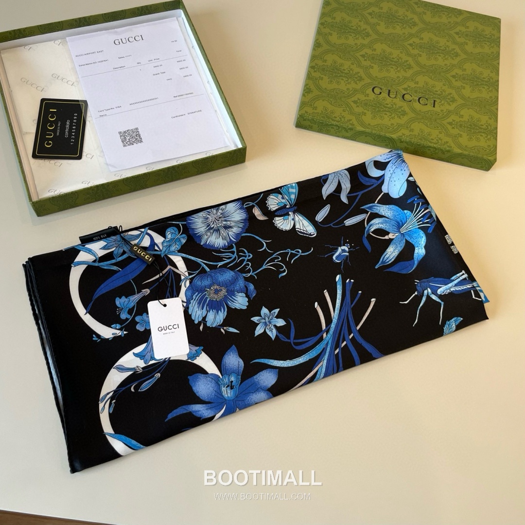 Gucci Logo Floral Silk Square Scarf 100% Silk Print Scarf 구찌 로고 플로럴 실크 스퀘어 스카프 90cm 3