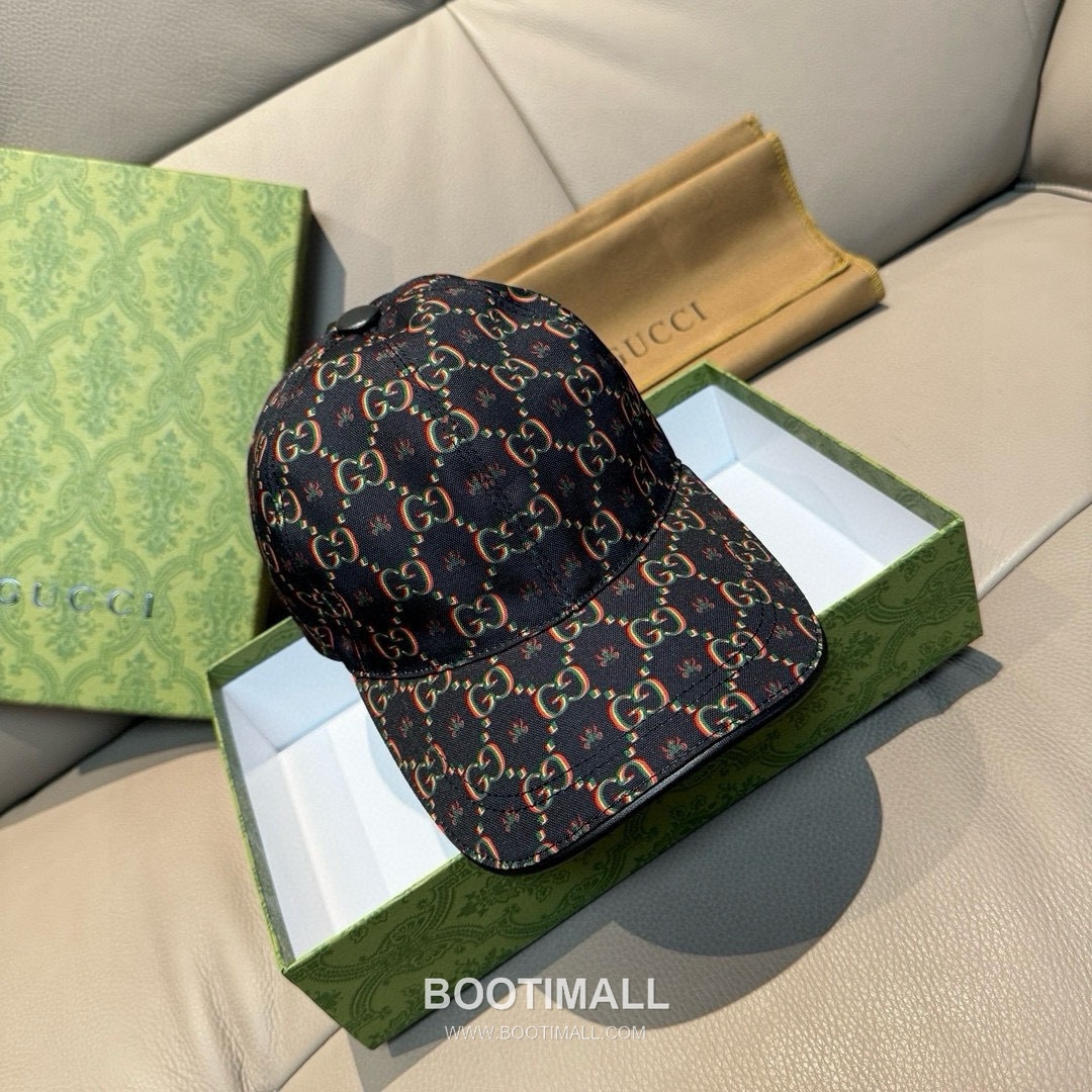 Gucci Double G Insect Print Canvas Leather Strap Baseball Cap 구찌 더블 G 인섹트 프린트 캔버스 가죽 스트랩 베이스볼 캡 56cm 2